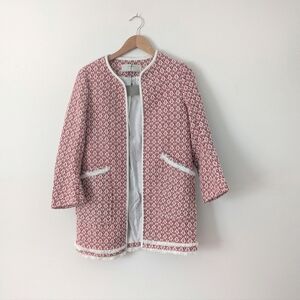 Zara Fray Hem Printed Coat Red
